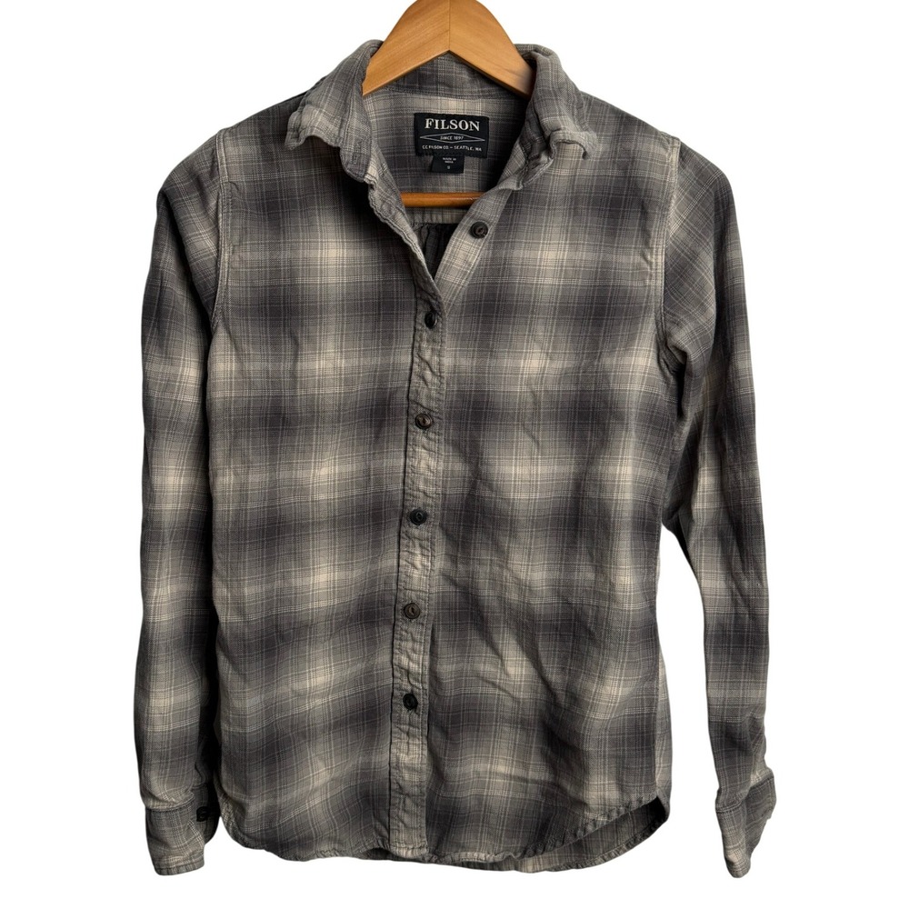 Filson Womens Grey Ombre Plaid Flannel Button Down Shirt‎ S Western Gorpcore